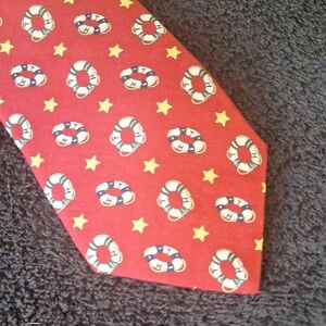 Tommy Hilfiger USA Red Silk Nautical Lifesaver & Star Print Neck Tie